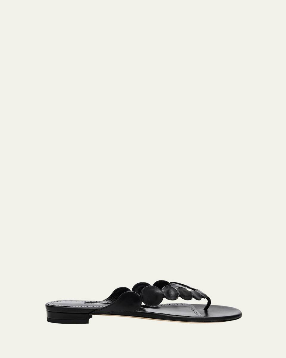 Nour Circle Leather Flat Thong Sandals